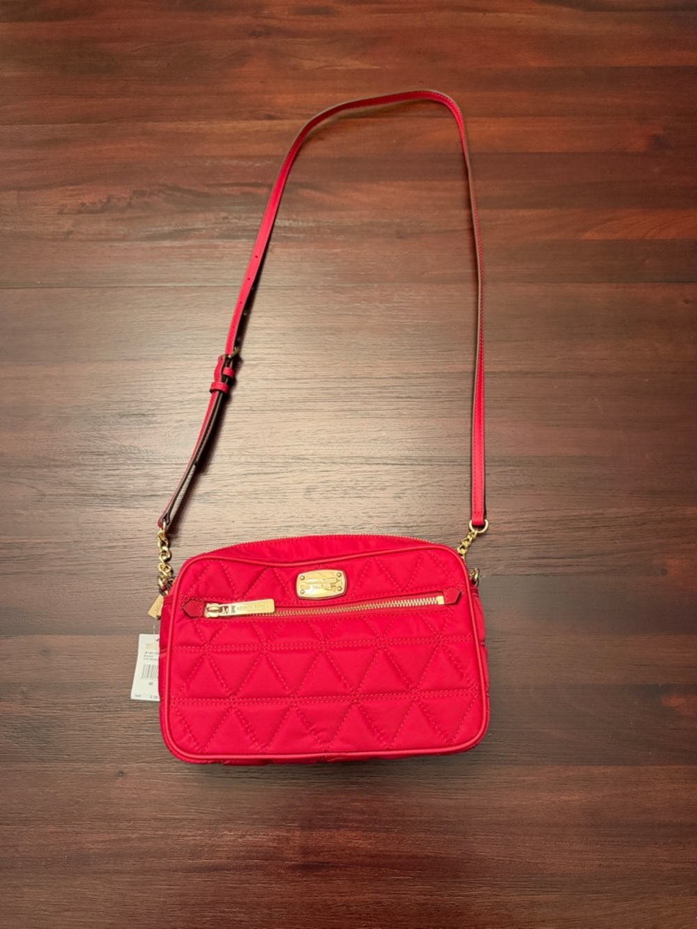 Michael Kors Jet Set Red Quilted Nylon Crossbody Bag with Gold Hardware
